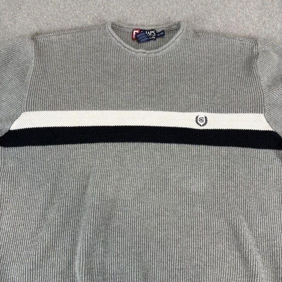 Chaps Ralph Lauren Sweater Men's XL Gray Ribbed Knit Crew Neck Stripe Preppy - Picture 3 of 13